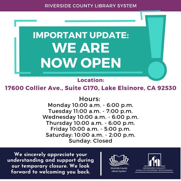 Lake Elsinore Library Info 2025